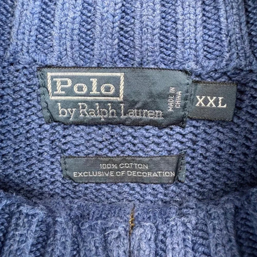 Polo‎ Ralph Lauren Mens XXL Blue Cotton Shaker Knit Quarter Zip Pullover Sweater